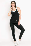 Cadenzza Playera Deportiva Tank Top Color Negra con Azul sin Mangas
