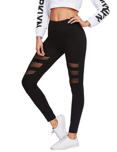 SweatyRocks Leggings de Cintura Alta con Panel de Malla Lateral para Mujer, Negro (4-Black), M