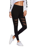 SweatyRocks Leggings de Cintura Alta con Panel de Malla Lateral para Mujer, Negro (4-Black), M