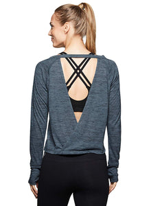 RBX Active - playera de yoga para mujer, manga larga, espalda abierta, ligera