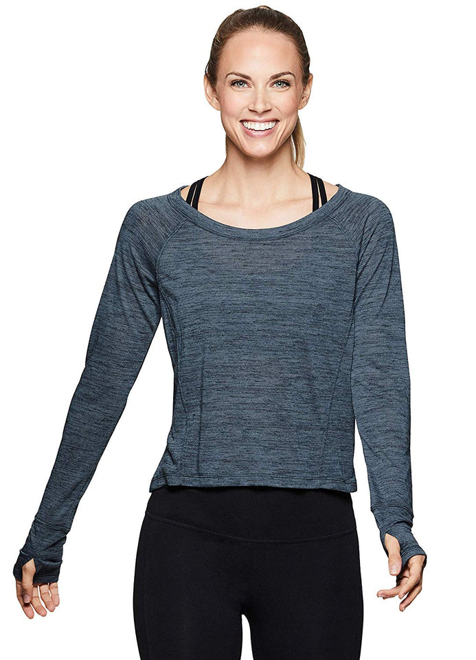 RBX Active - playera de yoga para mujer, manga larga, espalda abierta, ligera